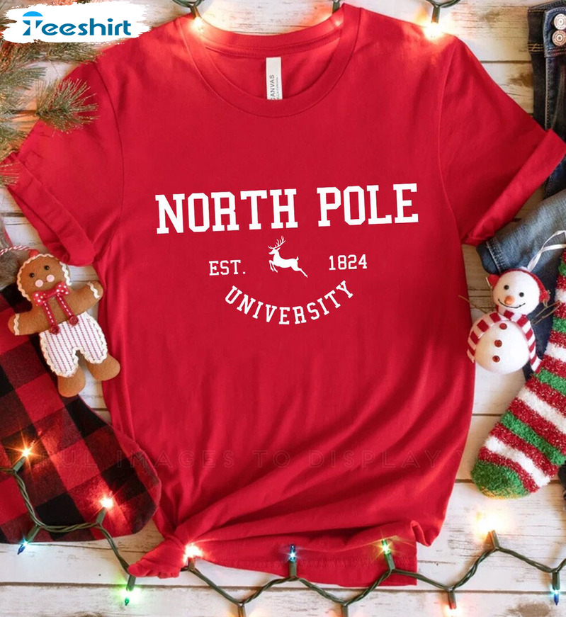 North Pole University Shirt – Christmas Short Sleeve Vintage Design