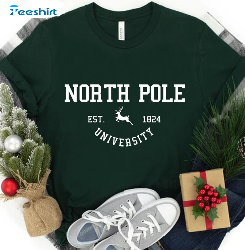 North Pole University Shirt – Christmas Short Sleeve Vintage Design