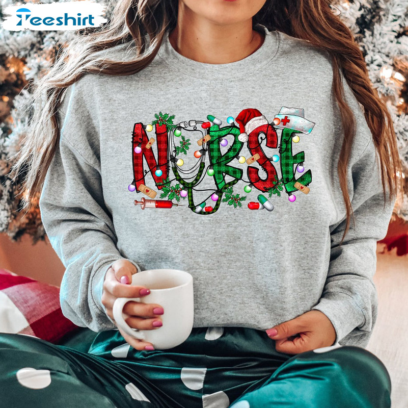 Nurse Christmas Sweatshirt – Christmas Lights Crewneck Unisex Hoodie