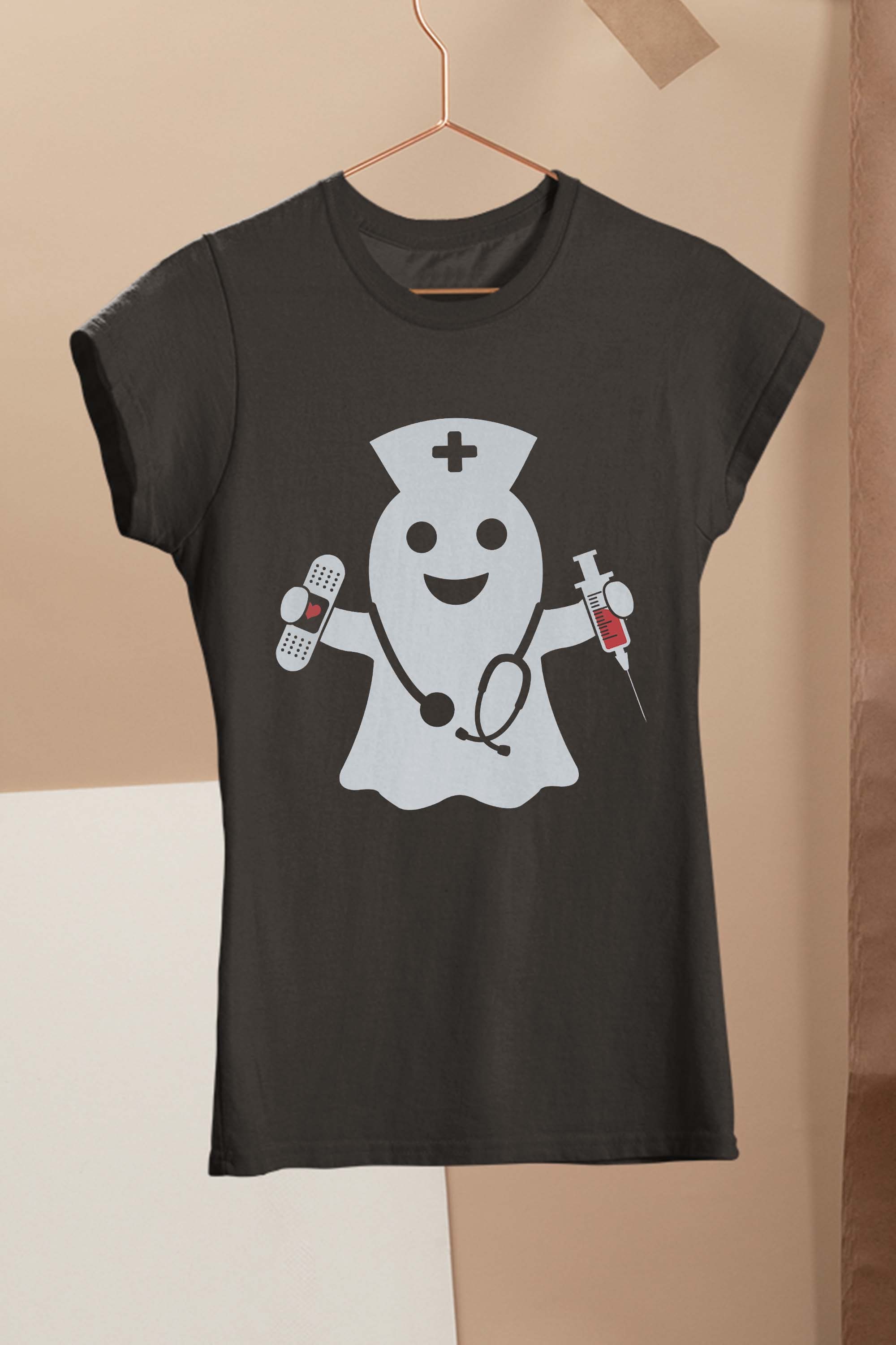 Nurse Ghost Halloween Costume Stethoscope RN, LPN, LVN T-Shirt