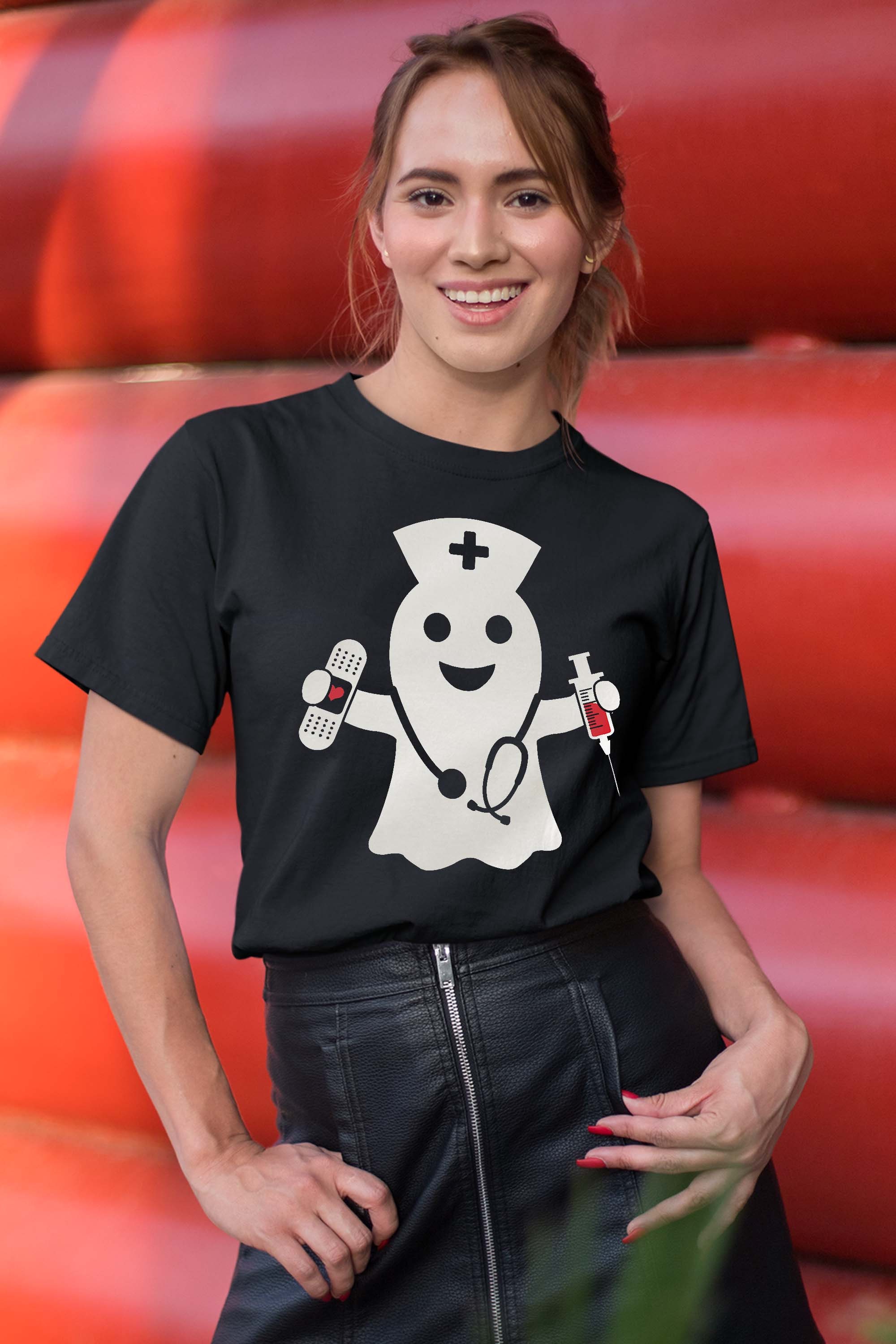 Nurse Ghost Halloween Costume Stethoscope RN, LPN, LVN T-Shirt