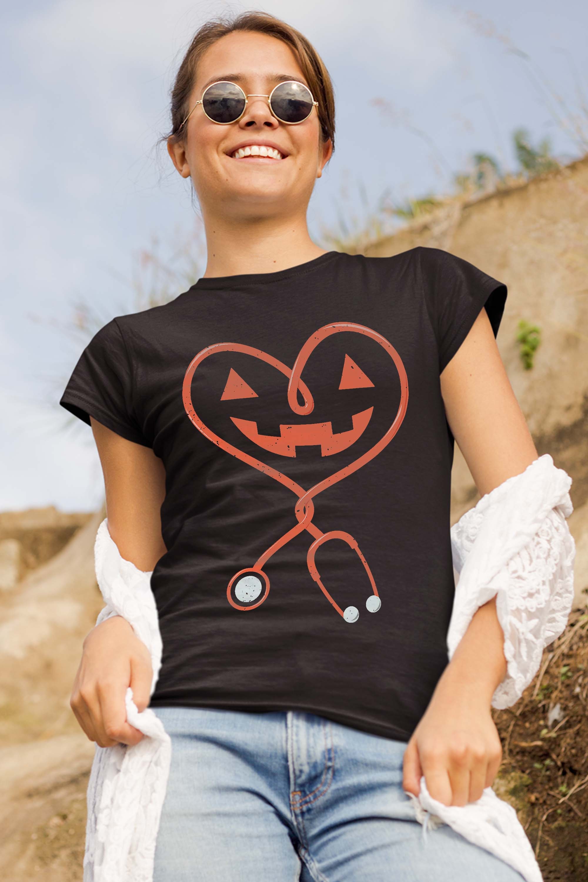 Nurse Halloween Costume Women Pumpkin Outfit Funny T-Shirt