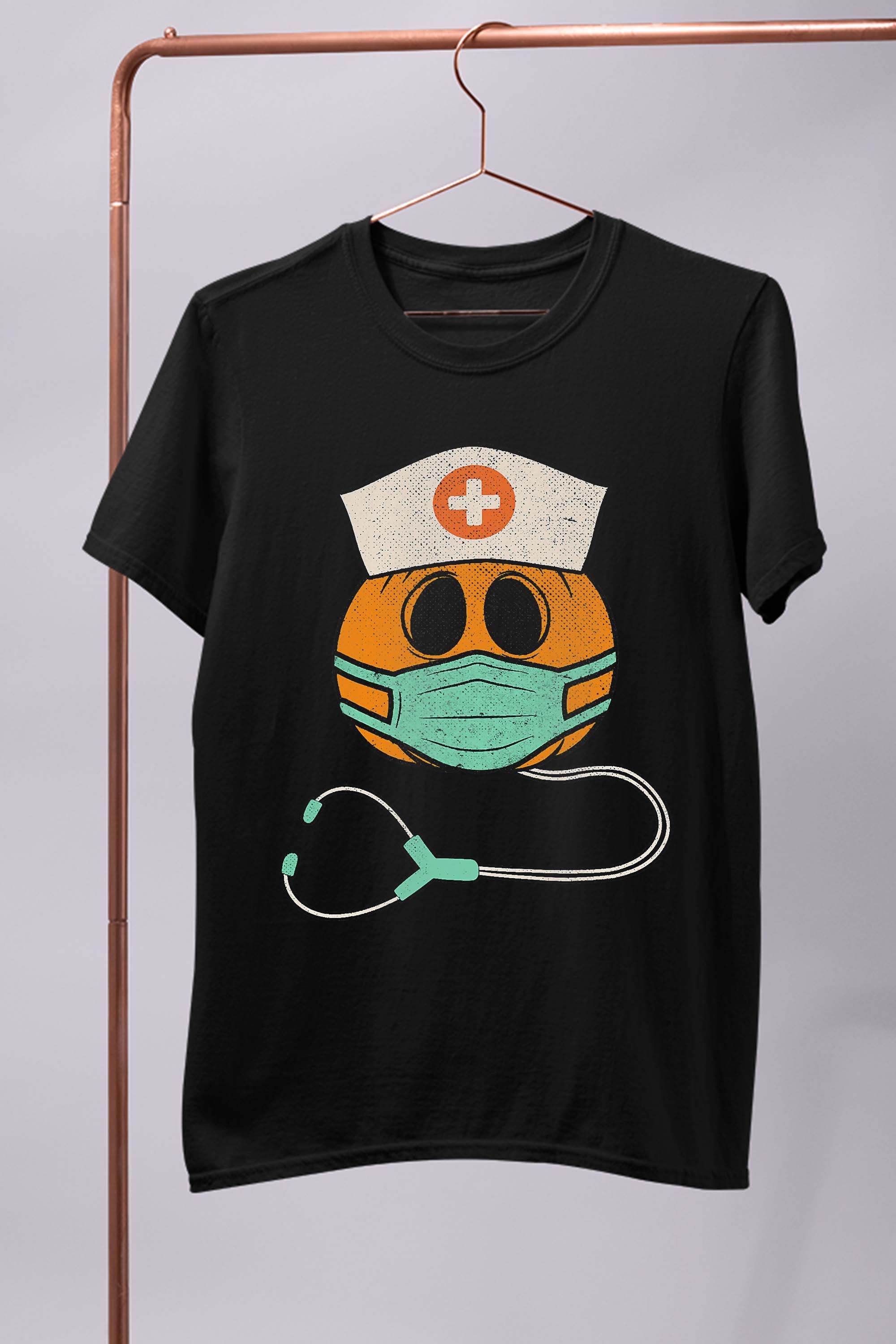 Nurse Pumpkin Wearing Mask Funny Halloween 2022 Costume T-Shirt