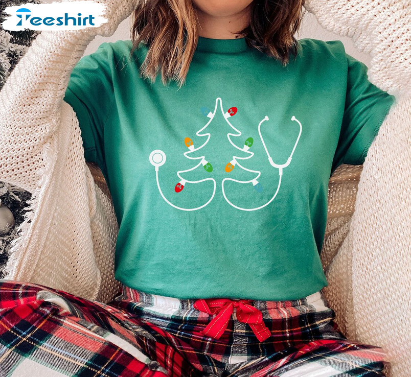 Nurse Stethoscope Christmas Shirt, Stethoscope Tree Tee Tops Unisex T-shirt