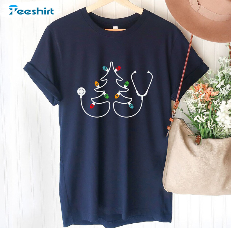 Nurse Stethoscope Christmas Shirt, Stethoscope Tree Tee Tops Unisex T-shirt