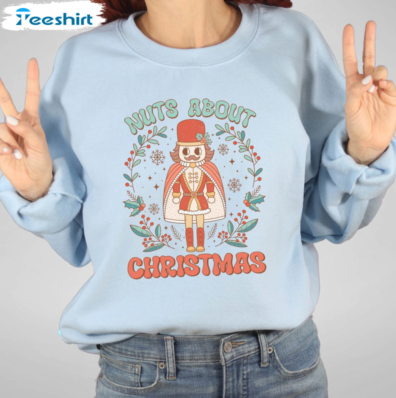 Nuts About Christmas Retro Shirt, Cute Preppy Xmas Short Sleeve Sweatshirt