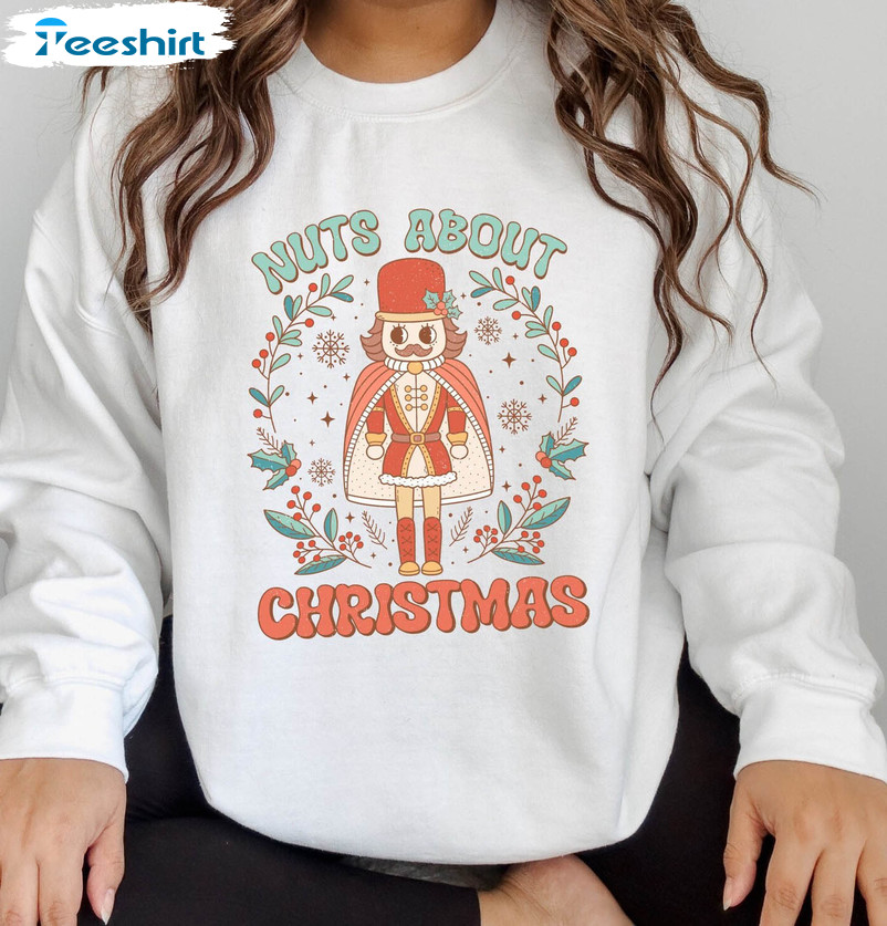 Nuts About Christmas Retro Shirt, Cute Preppy Xmas Short Sleeve Sweatshirt