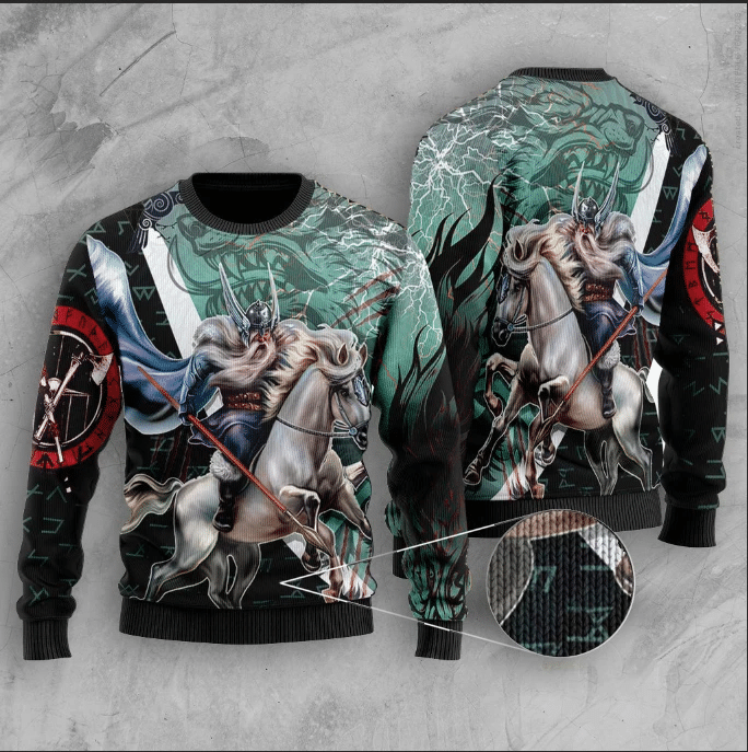 Odin And Sleipnir Viking Ugly Christmas Sweater | Unisex | Full Size | Adult | Colorful | US3847- Best Christmas Gifts 2023