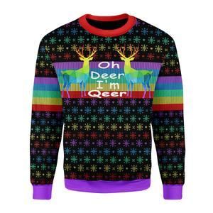 Oh Deer I’m Qeer Ugly Christmas Sweater | For Men & Women | Adult | US3303- Best Christmas Gifts 2023