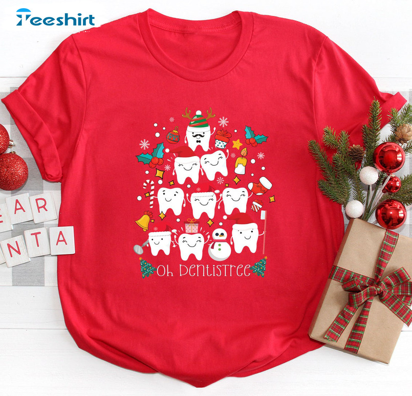 Oh Dentistree Christmas Shirt, Christmas Tooth Long Sleeve Unisex Hoodie