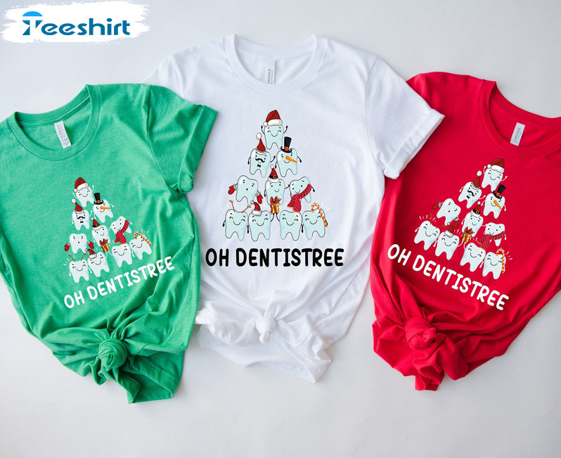 Oh Dentistree Shirt, Dentist Funny Christmas Teeth Crewneck Long Sleeve