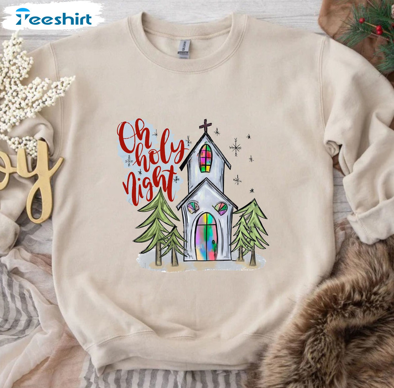 Oh Holy Night Shirt, Christian Christmas Tee Tops Long Sleeve