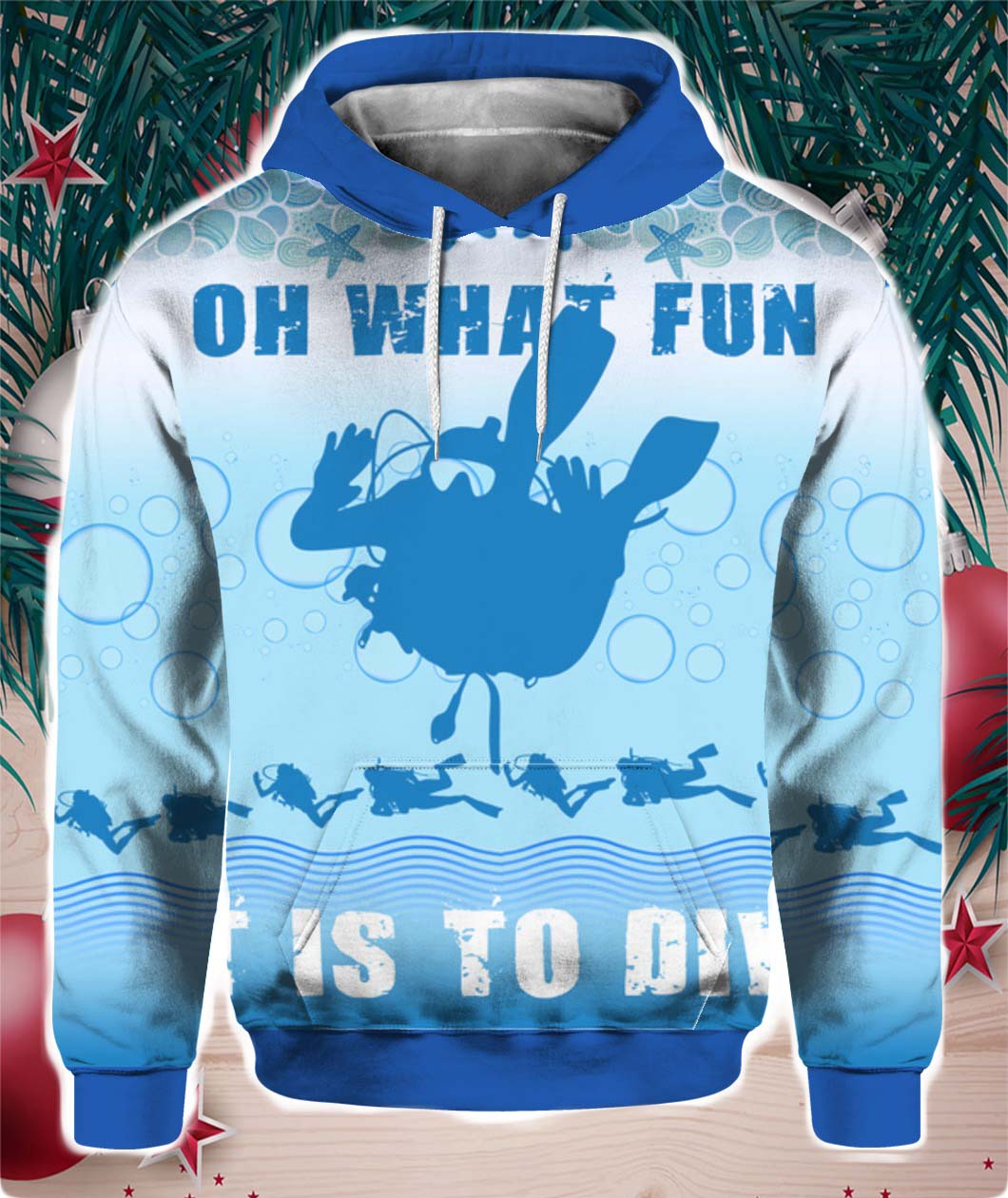 Oh What Fun It Is To Dive 3D Ugly Christmas Sweater Hoodie shirt- Best Christmas Gifts 2023