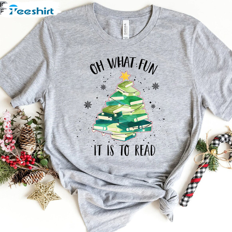 Oh What Fun It Is To Read Shirt – Book Tree Christmas Long Sleeve Unisex Hoodie