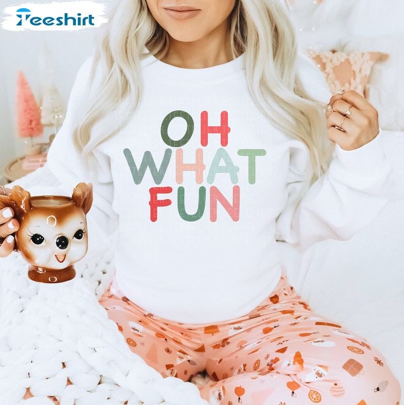 Oh What Fun Shirt, Christmas Short Sleeve Crewneck Vintage Style