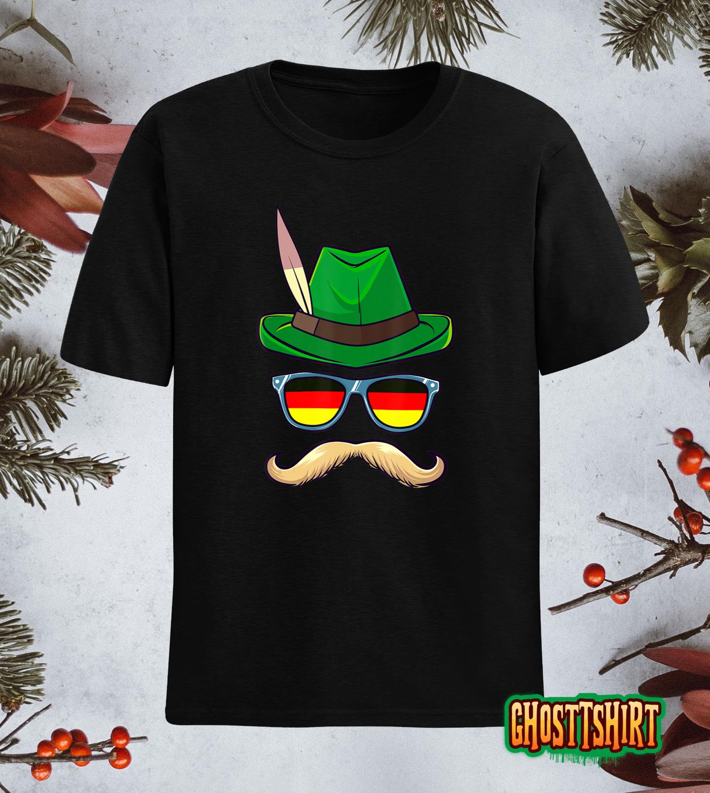 Oktoberfest Costume German Face Glasses Bavarian Halloween T-Shirt