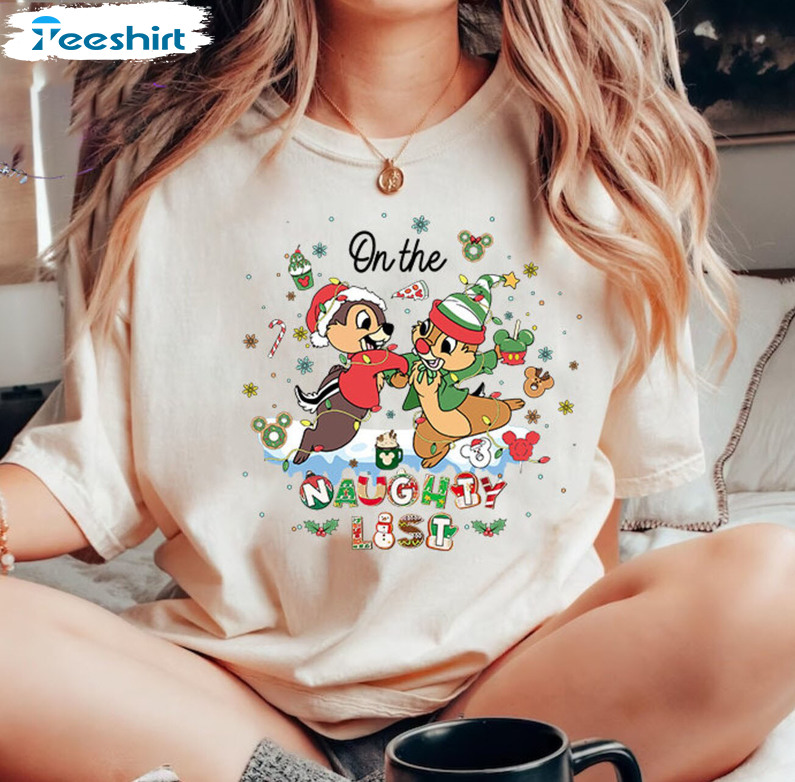 On The Naught List Shirt, Chip And Dale Christmas Short Sleeve Unisex Hoodie