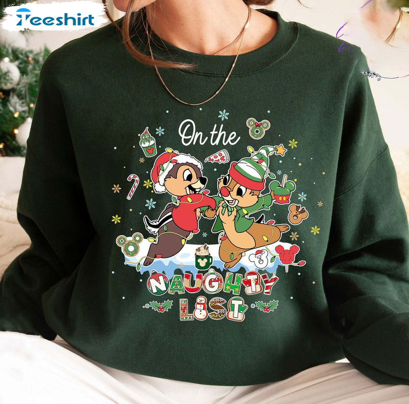 On The Naught List Shirt, Chip And Dale Christmas Short Sleeve Unisex Hoodie