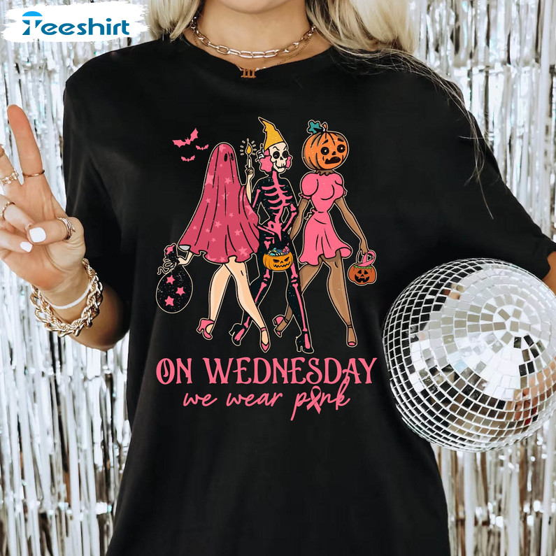 On Wednesday We Wear Pink Ghost Halloween Shirt, Girls Matching Outfits Hoodie Tee Tops