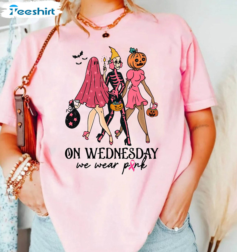 On Wednesday We Wear Pink Ghost Halloween Shirt, Girls Matching Outfits Hoodie Tee Tops