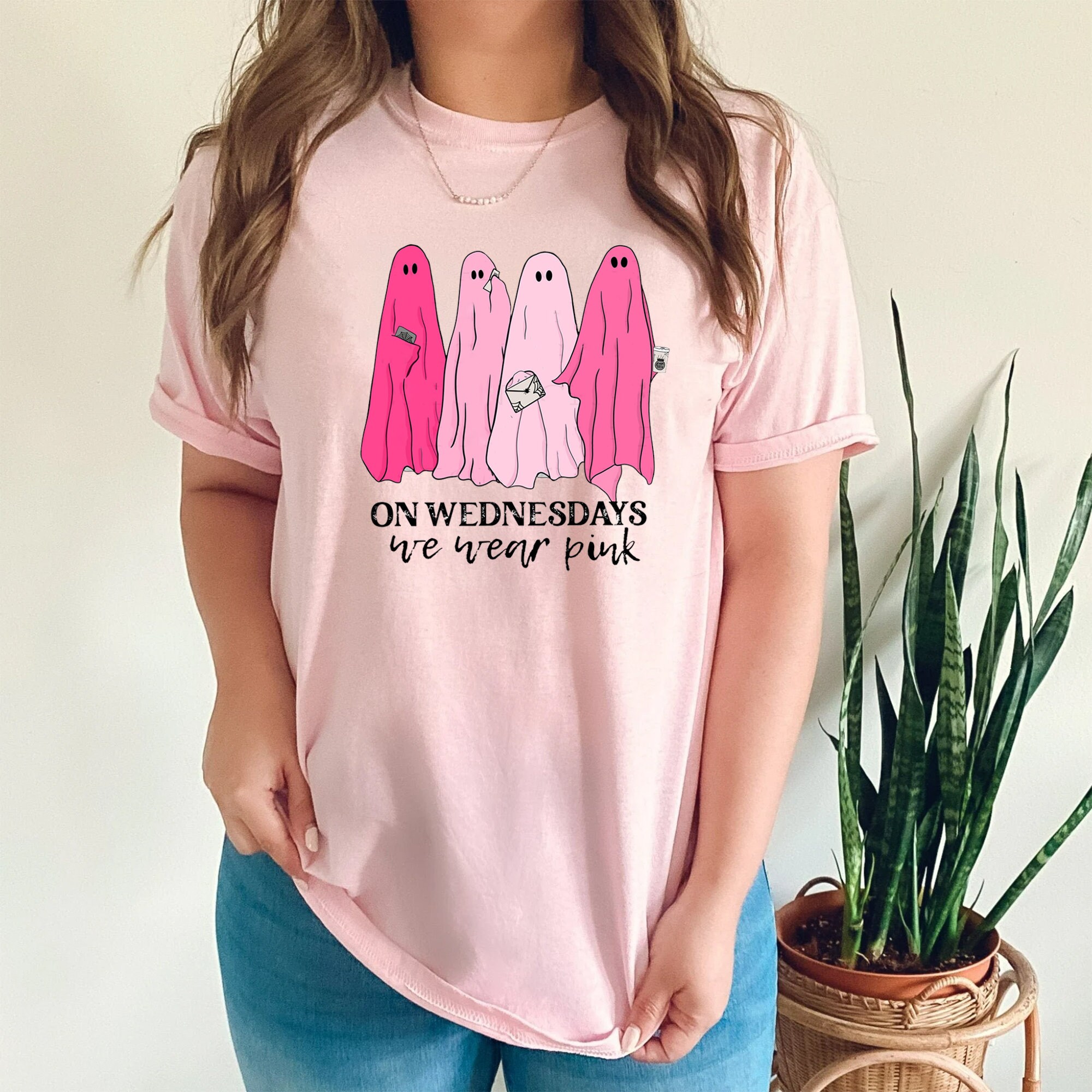 On Wednesday We Wear Pink Ghost Halloween Sweatshirt