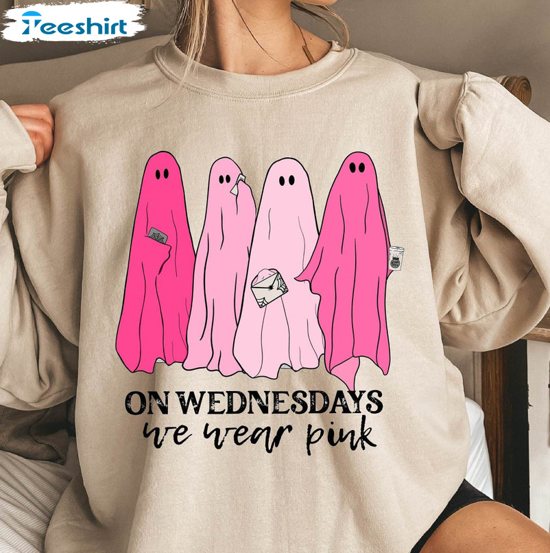 On Wednesday We Wear Pink Ghost Matching Shirt, Halloween Tee Tops Short Sleeve