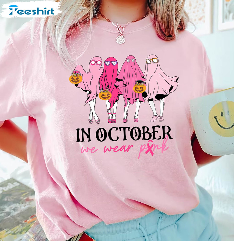 On Wednesday We Wear Pink Ghost Shirt, Halloween Matching Unisex Hoodie Short Sleeve