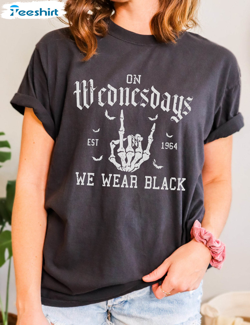 On Wednesdays We Wear Black Comfort Shirt, Halloween Spooky Sweatshirt Crewneck