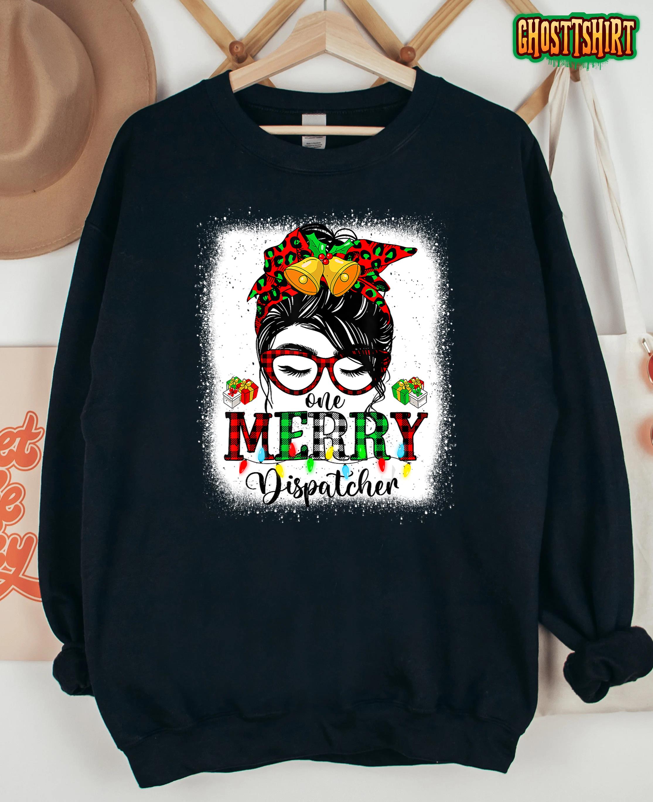 One Merry Dispatcher Christmas Messy Bun T-Shirt