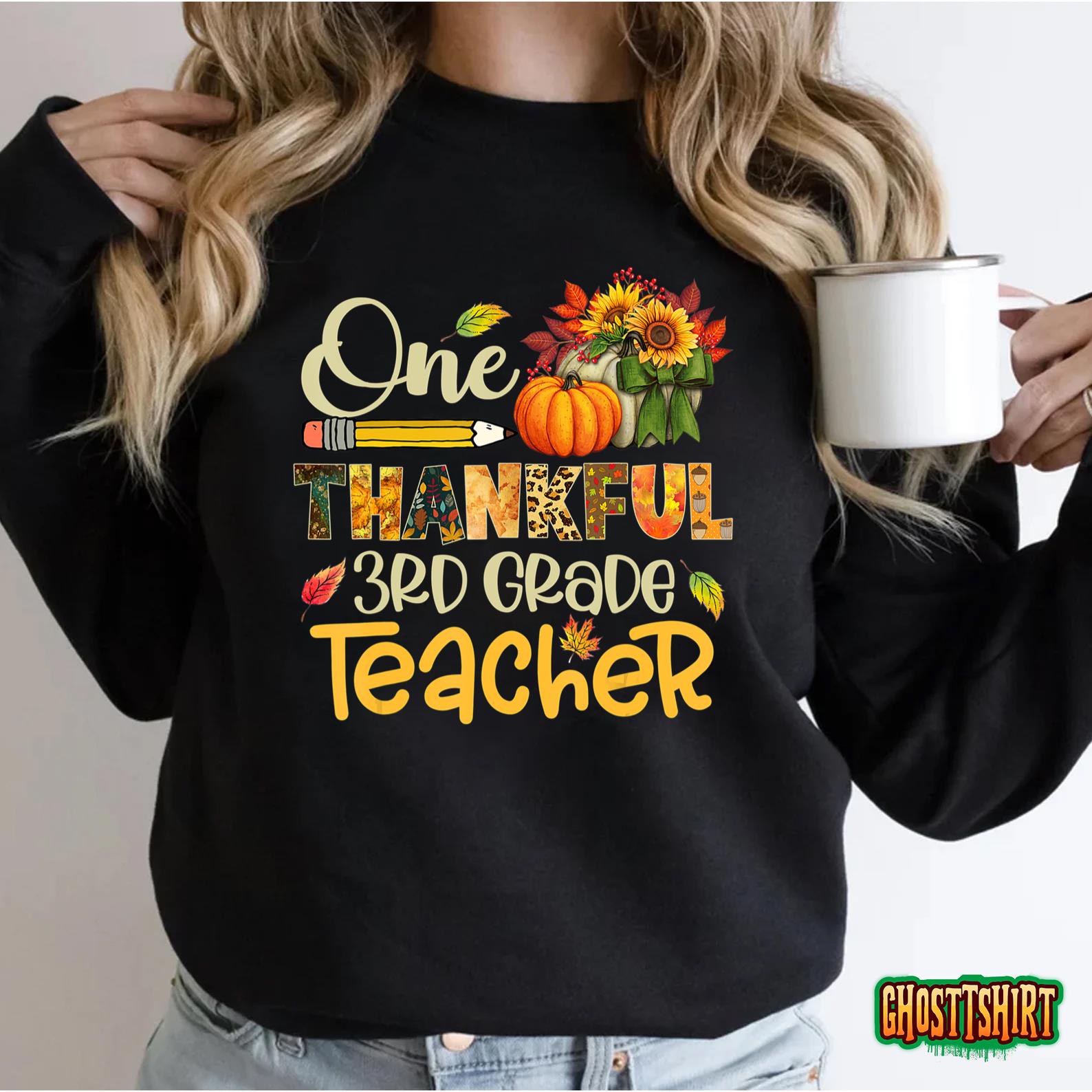 One Thankful 3rd Grade Teacher Pumpkin Fall Thanksgiving T-Shirt