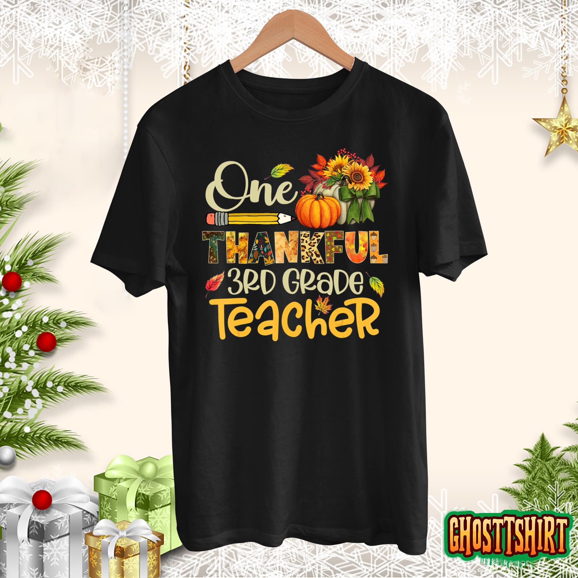 One Thankful 3rd Grade Teacher Pumpkin Fall Thanksgiving T-Shirt