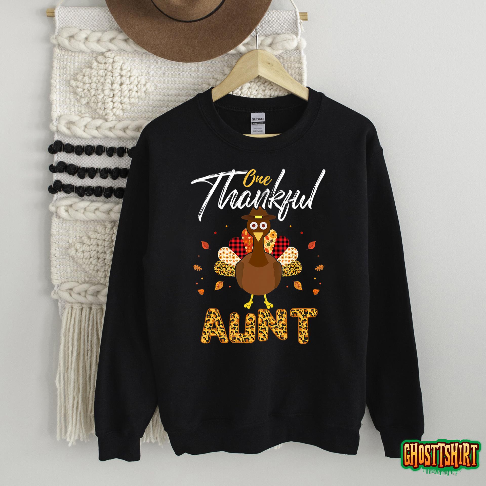 One Thankful Aunt Auntie Turkey Thanksgiving Family Gift T-Shirt