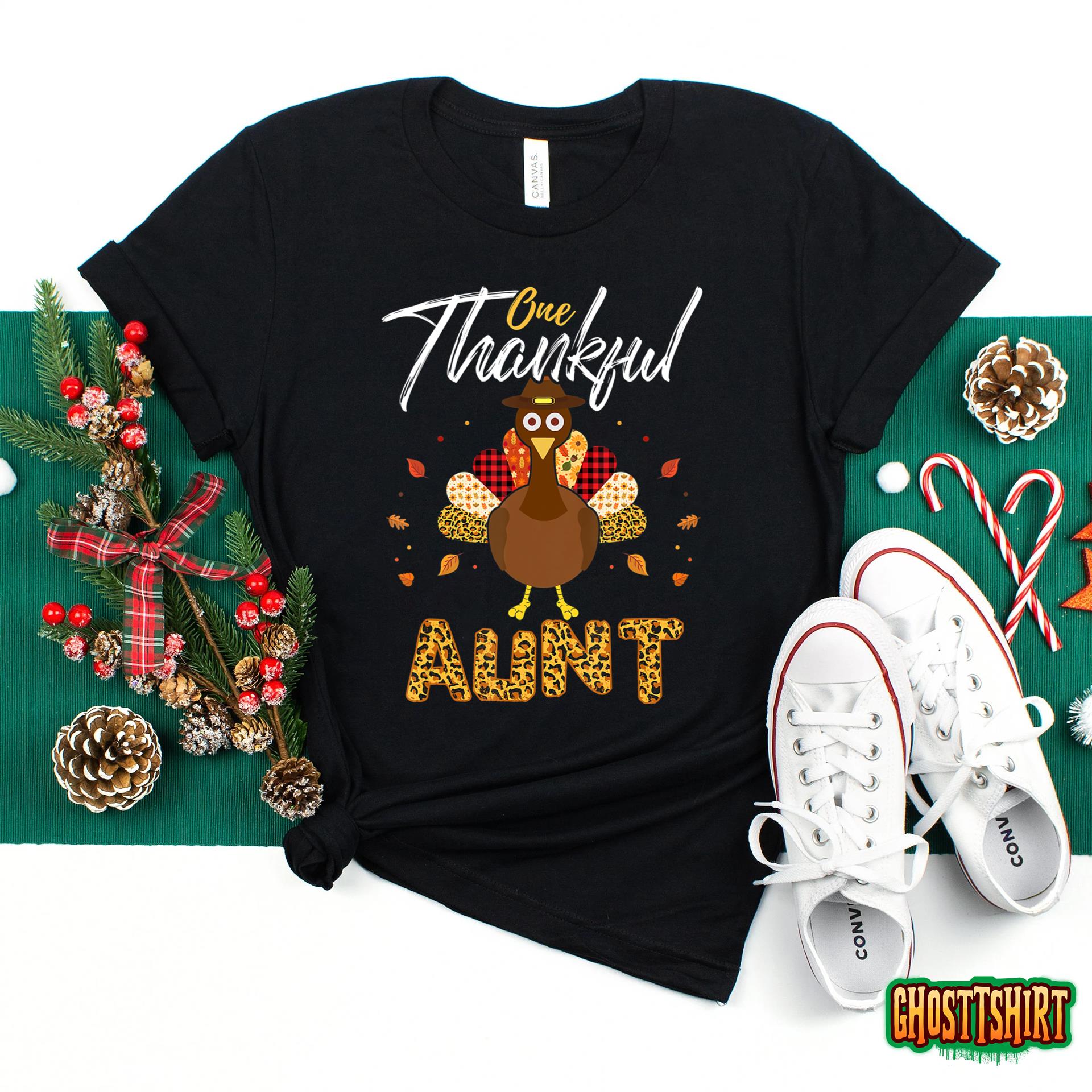 One Thankful Aunt Auntie Turkey Thanksgiving Family Gift T-Shirt