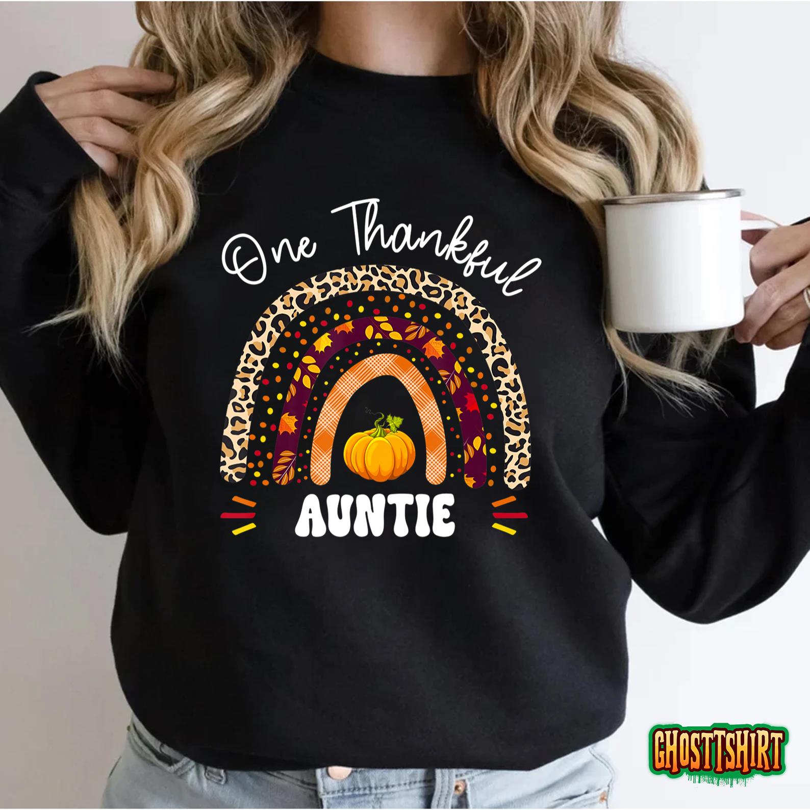 One Thankful Auntie Boho Rainbow Pumpkin Thanksgiving Sweatshirt