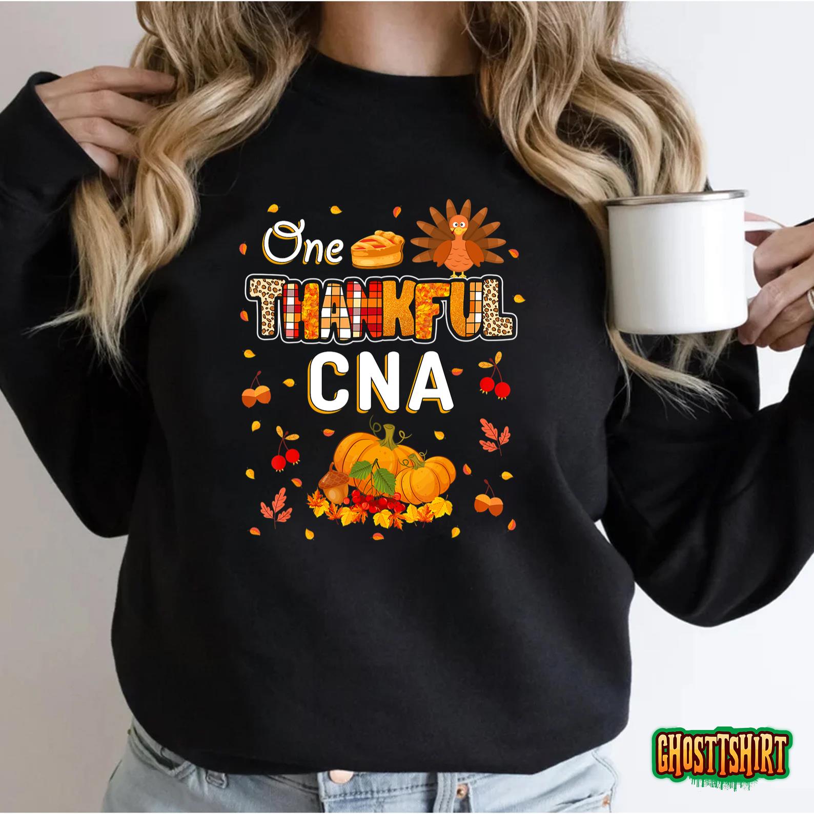 One Thankful CNA Fall Leaves Autumn CNA Thanksgiving T-Shirt