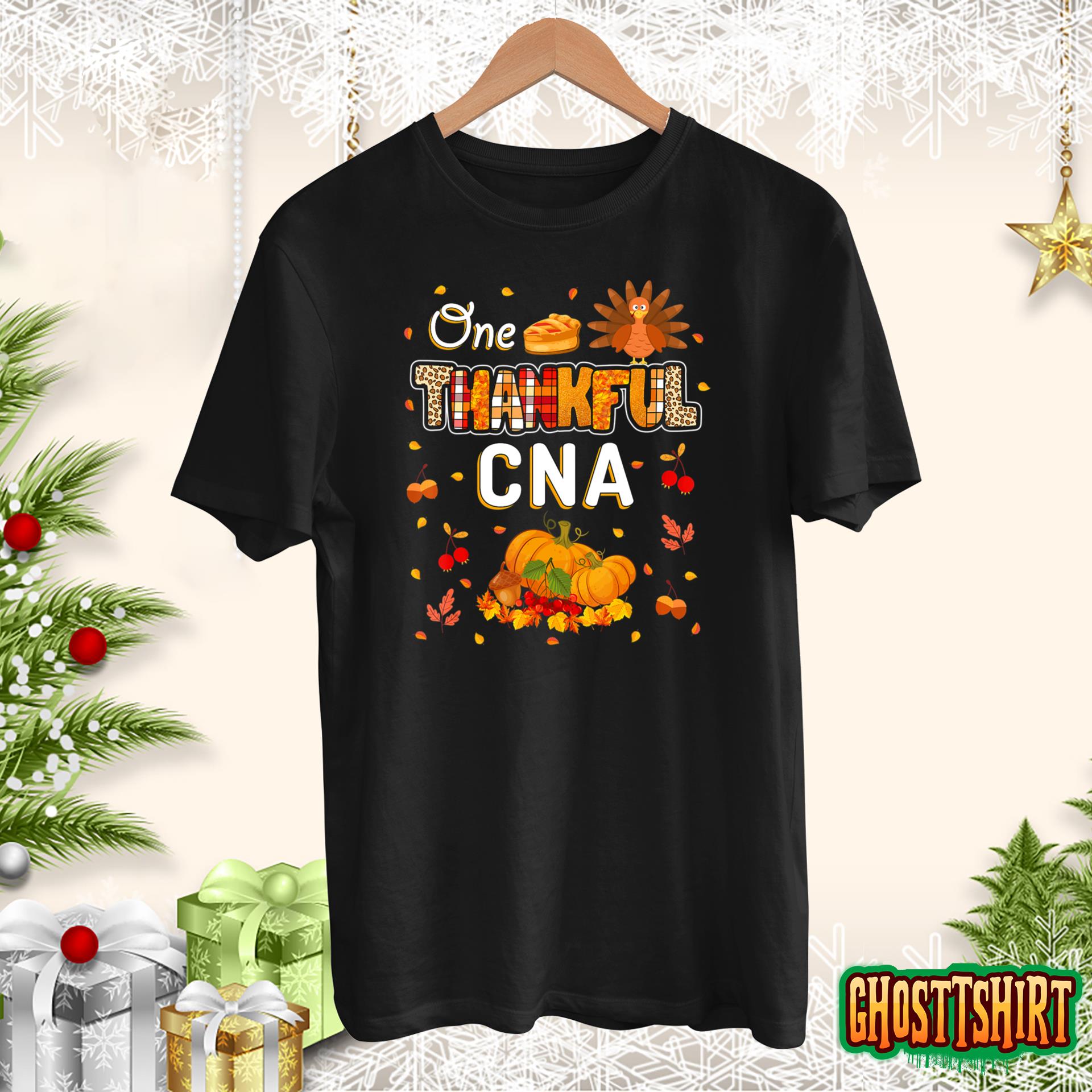 One Thankful CNA Fall Leaves Autumn CNA Thanksgiving T-Shirt