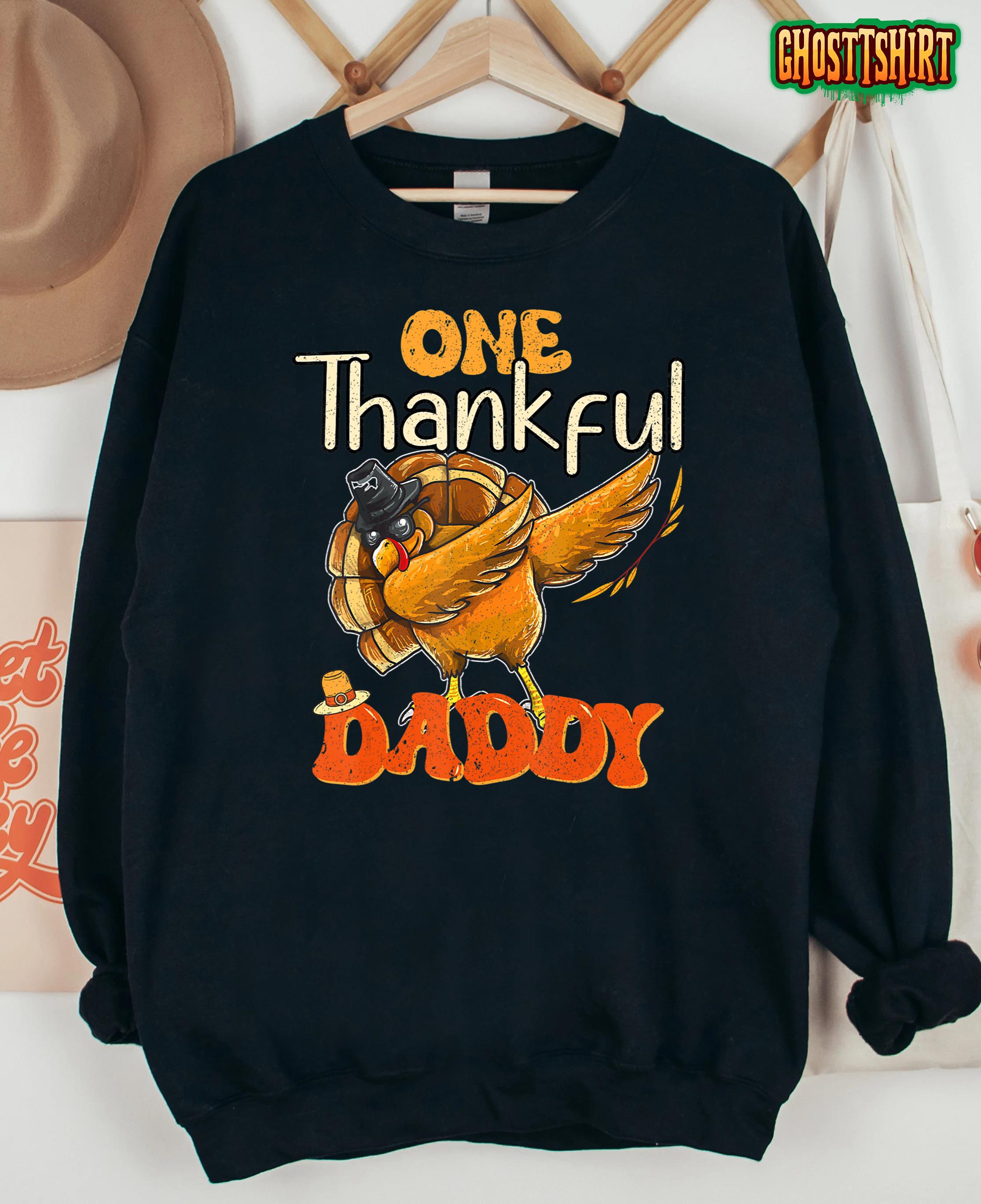 One Thankful Daddy Thanksgiving fun Family Matching Turkey T-Shirt