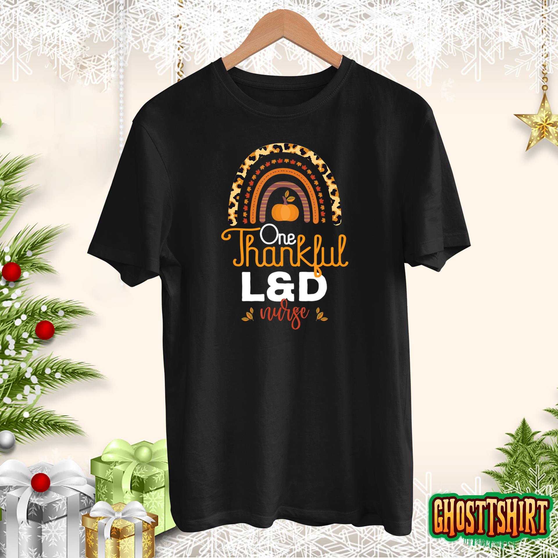 One Thankful L&D Nurse Leopard Rainbow Thanksgiving Fall Sweatshirt