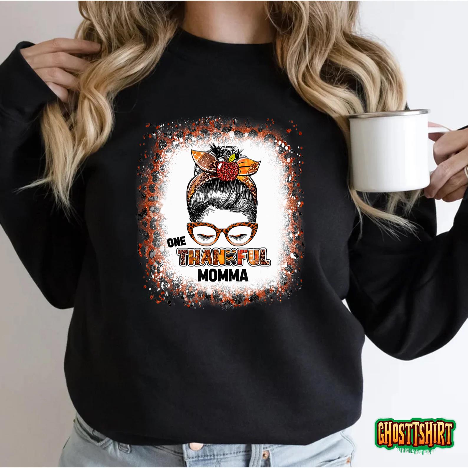 One Thankful Momma Fall Costume Leaves Autumn Thanksgiving Sweatshirt