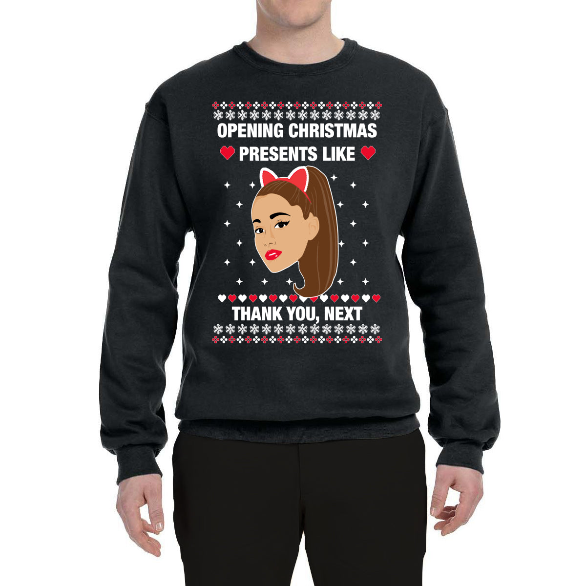 Opening Christmas Presents Like Thank You, Next Ugly Christmas Sweater Unisex Crewneck Graphic Sweatshirt- Best Christmas Gifts 2023