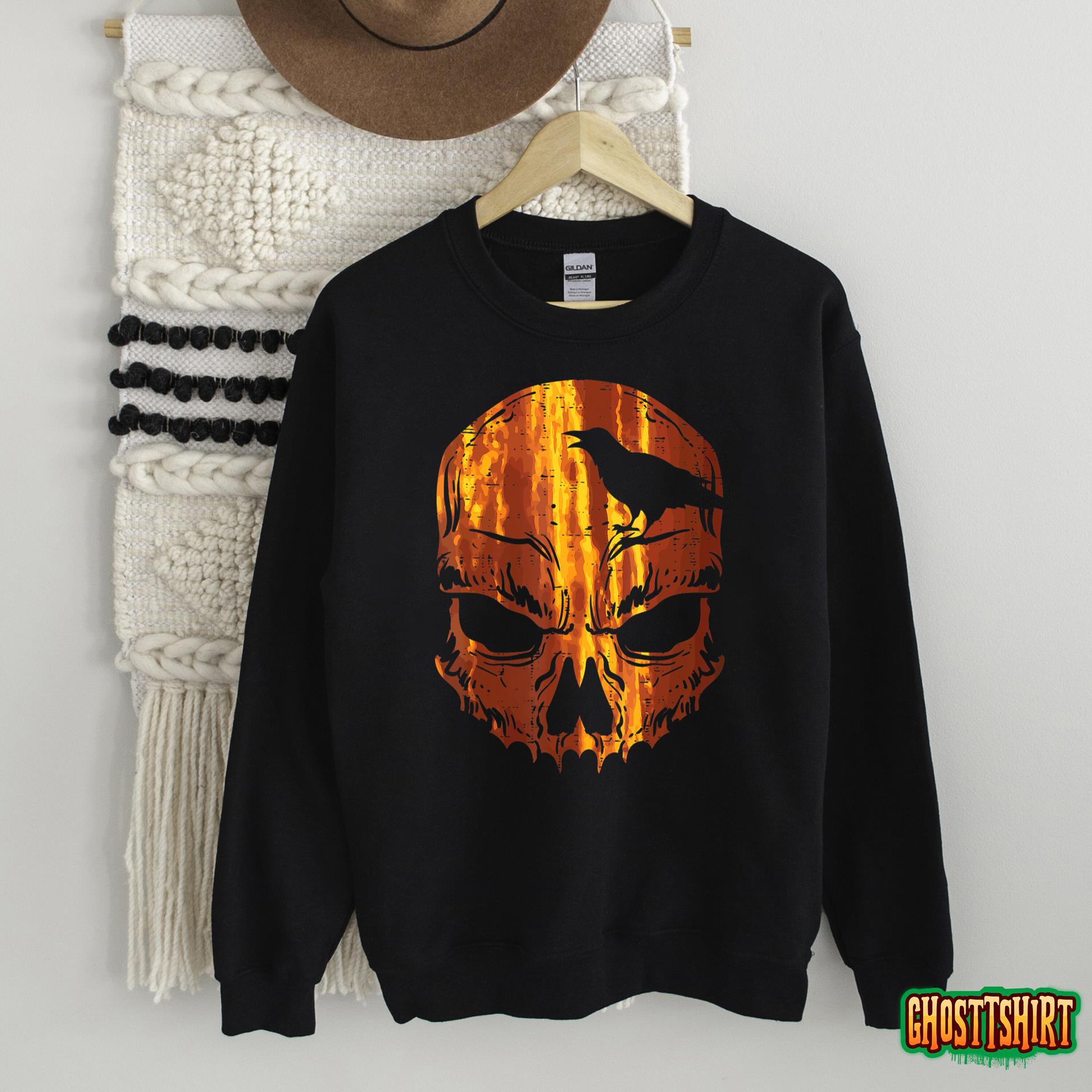 Orange Skull Crow Skeleton Horror Scary Halloween Costume T-Shirt