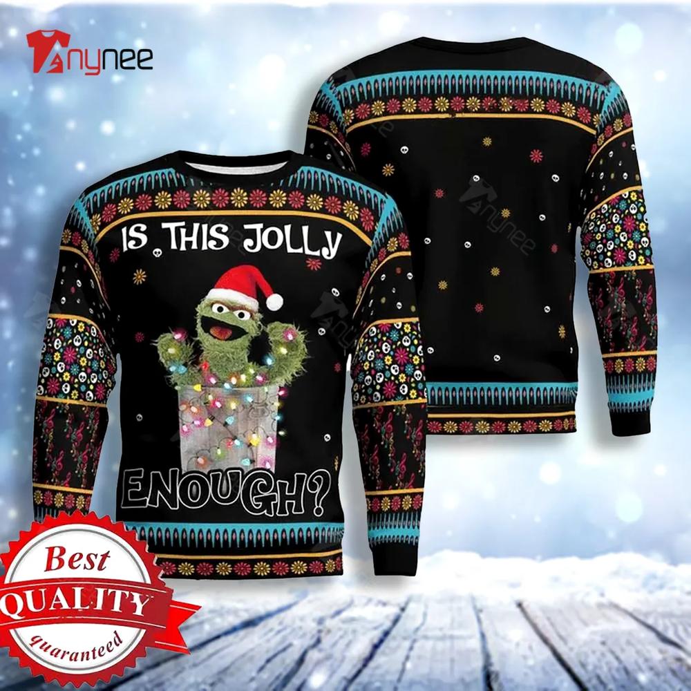 Oscar The Grouch Muppet Is This Jolly Enough Ugly Christmas Sweater- Best Christmas Gifts 2023