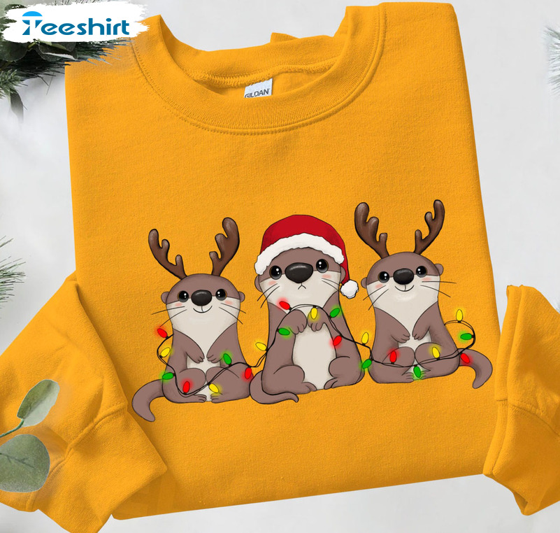 Otter Christmas Light Shirt, Christmas Matching Tee Tops Unisex Hoodie