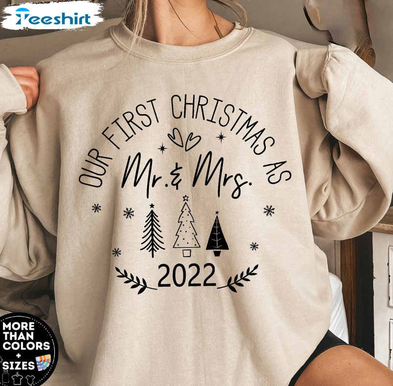 Our First Christmas As Mr And Mrs Couple Sweatshirt, Christmas Tree Crewneck