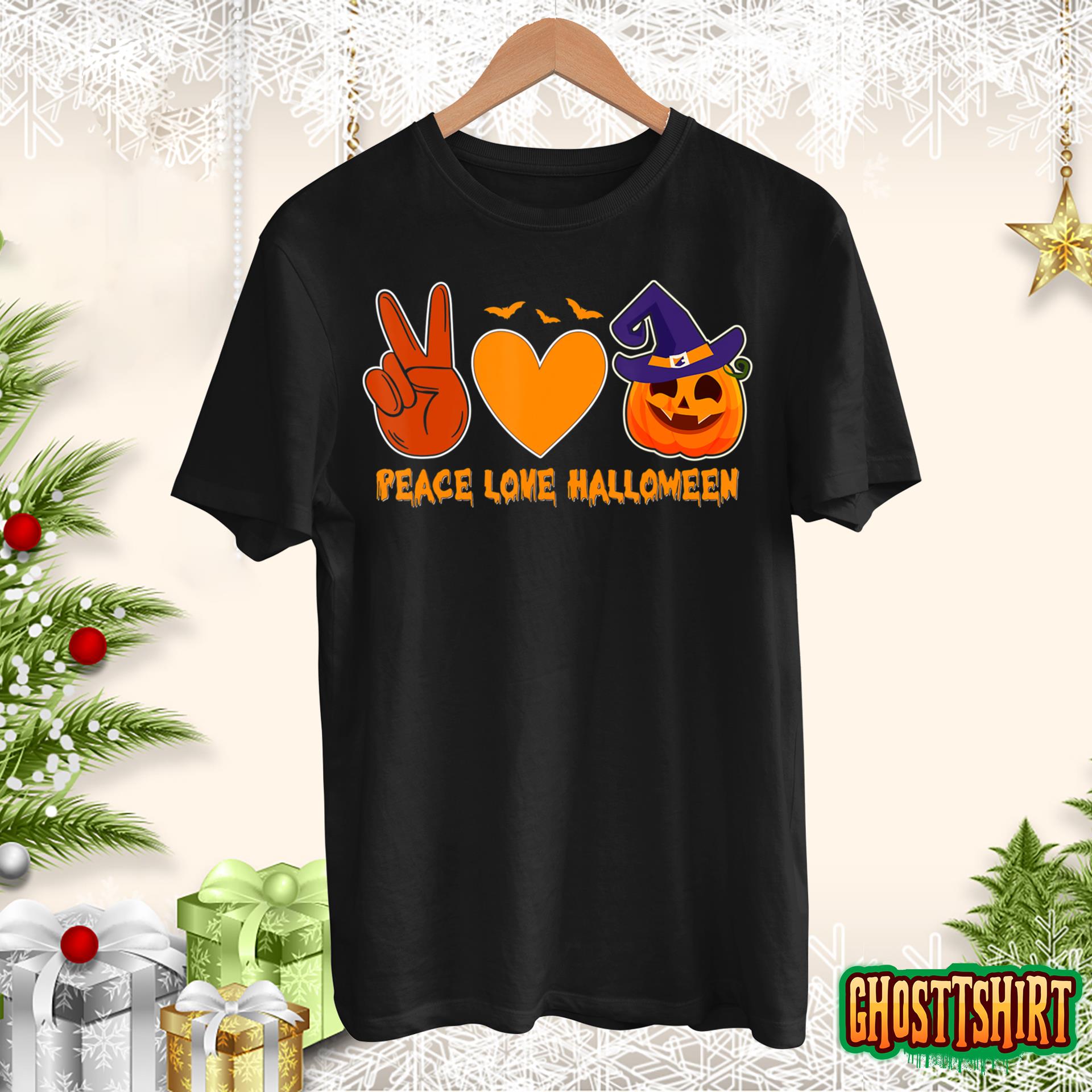 Peace Love Halloween Funny Halloween Peace Sign JackOLantern T-Shirt