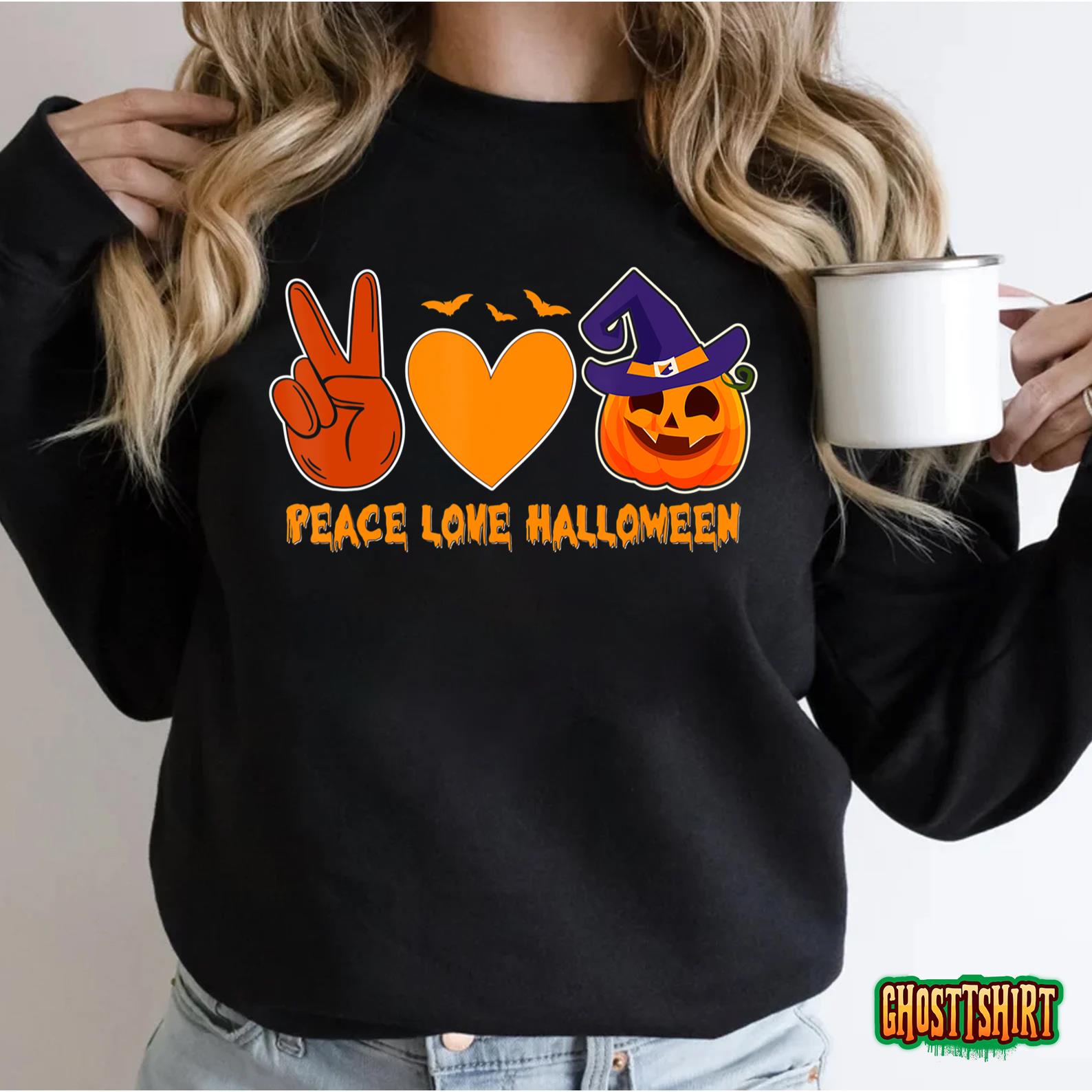 Peace Love Halloween Funny Halloween Peace Sign JackOLantern T-Shirt