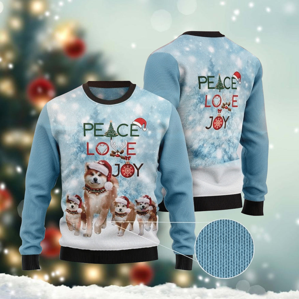 Peace Love Joy Akita Puppy Santa Hat Ugly Sweater – Best Christmas Gifts 2023