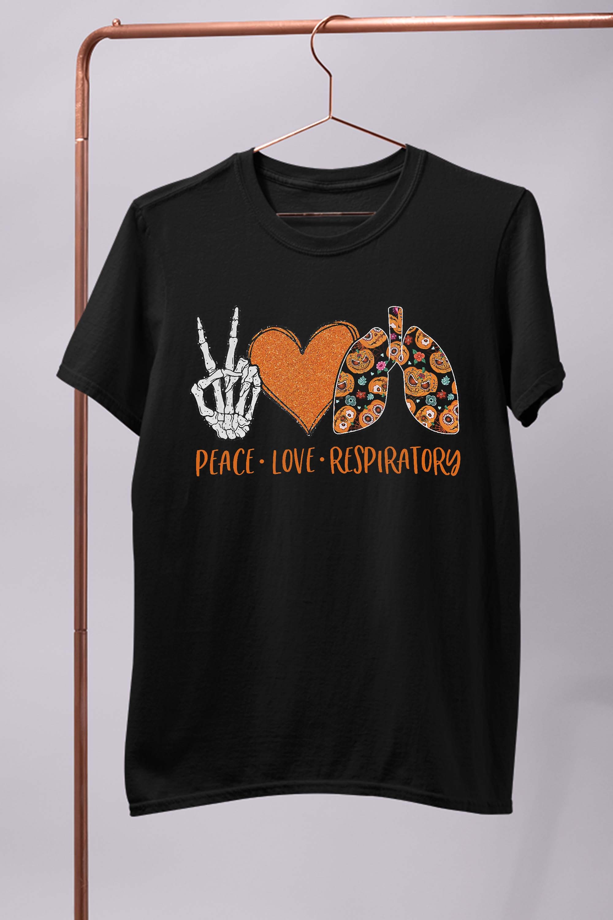 Peace Love Respiratory Therapist Therapy Halloween Costume Skeleton Gift T-Shirt