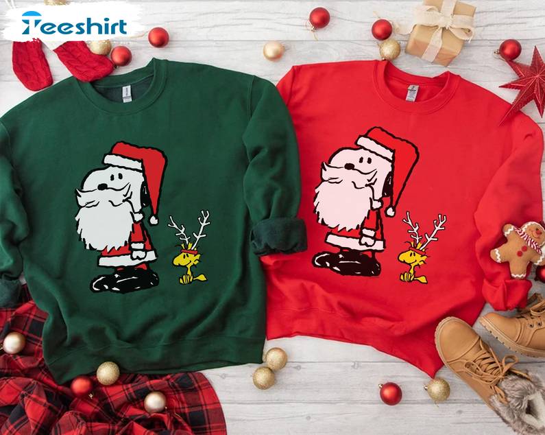 Peanuts Snoopy And Woodstock Santa Shirt – Christmas Family Short Sleeve Sweatshirt