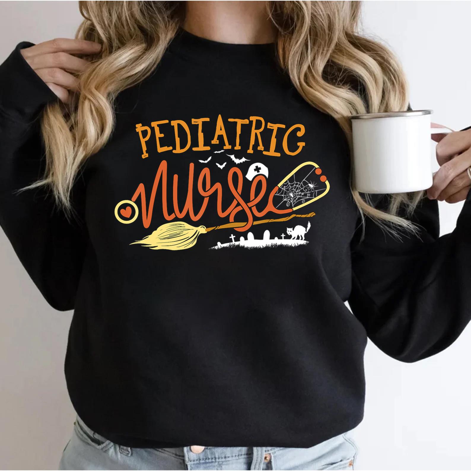 Pediatric Nurse Halloween – RN Pediatrician Nursing Witch Sweatshirt